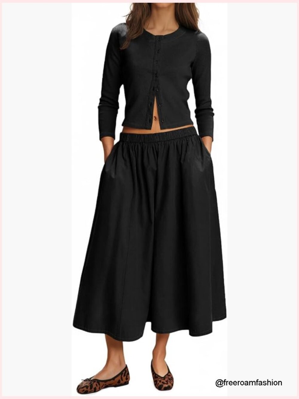 2 Piece Skirt Set - 3/4 Sleeve Cardigan & Midi Skirt Casual Lounge Outfit